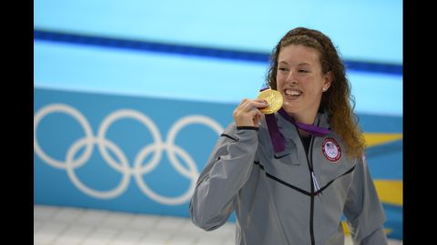Allison Schmitt celebrates her win in the women's 200-meter freestyle final at the 2012 London Games.