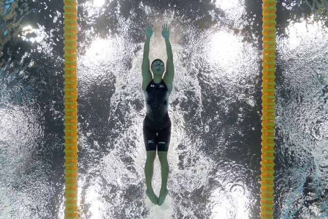 Natsumi Hoshi of Japan competes in the women's 200-meter butterfly heat on Tuesday.