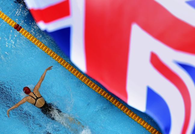 Jemma Lowe of Great Britain competes in the women's 200-meter butterfly semifinal.