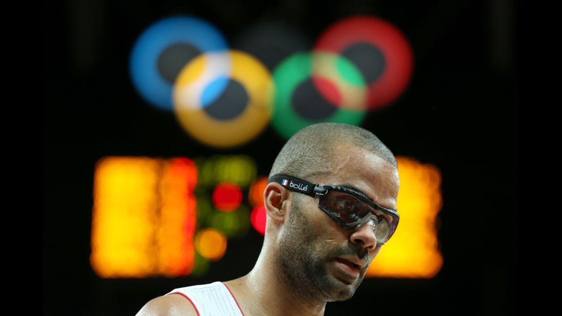 Tony Parker of France looks on in the men's basketball preliminary match against  Argentina.