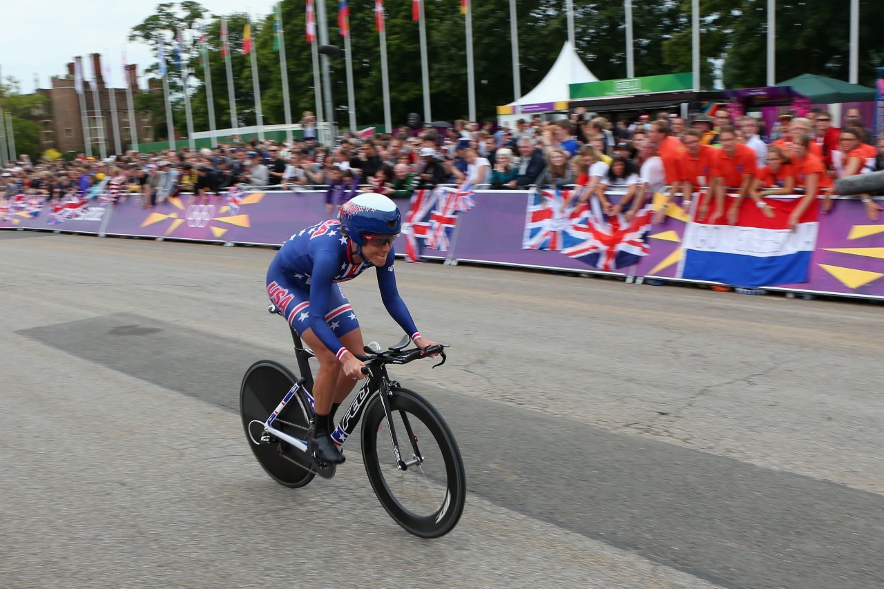 Armstrong pushes ahead Wednesday during the women's individual time trial road cycling event. 