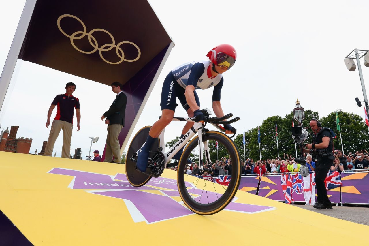 Emma Pooley of Great Britain is in action during the time trial for women's individual road cycling.