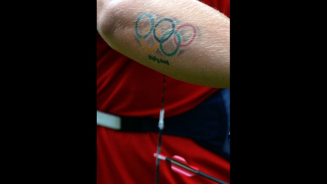 U.S. archer Brady Ellison has a tattoo of the Olympics rings on the arm.