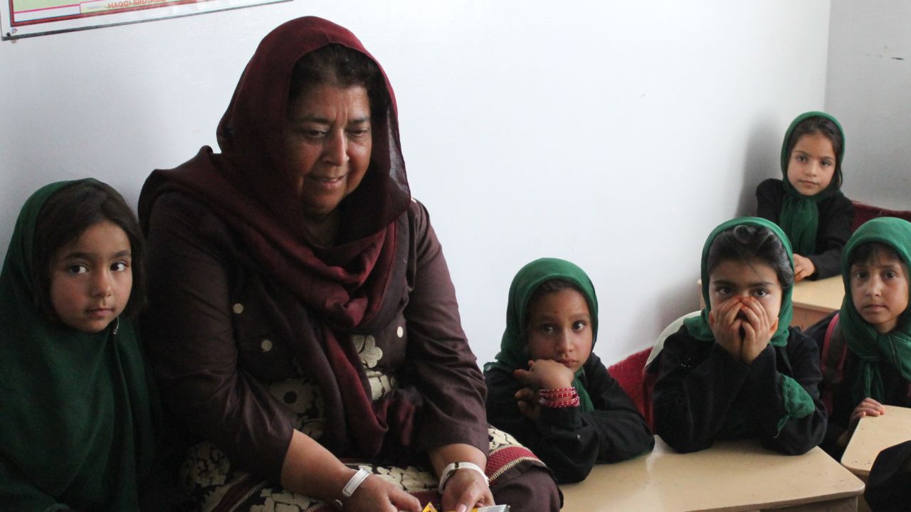 Razia Jan with some of her students.