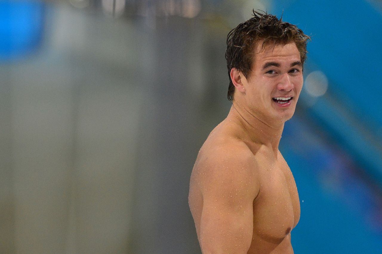 U.S. gold medalist Nathan Adrian celebrates after his win.