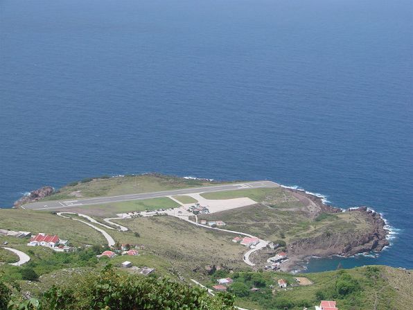 The world's shortest commercially serviceable runway is at Juancho E.Yrausquin Airport on the island of Saba, Netherlands Antilles, in the Caribbean. The runway is just 396 meters (1,300 feet) in length; most aircraft carriers are only slightly longer than this.  