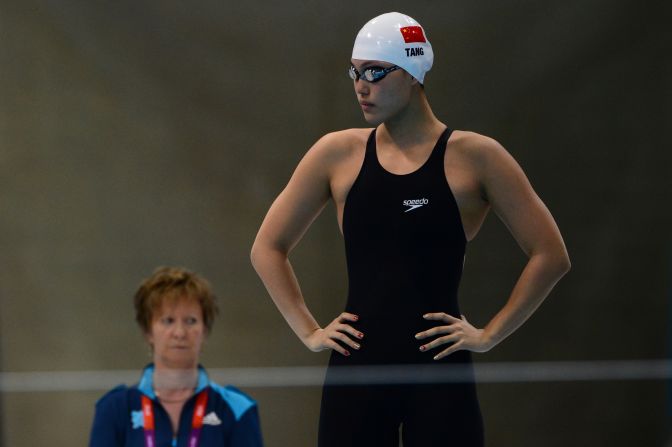 China's Tang Yi prepares for the women's 100-meter freestyle swimming event Wednesday.