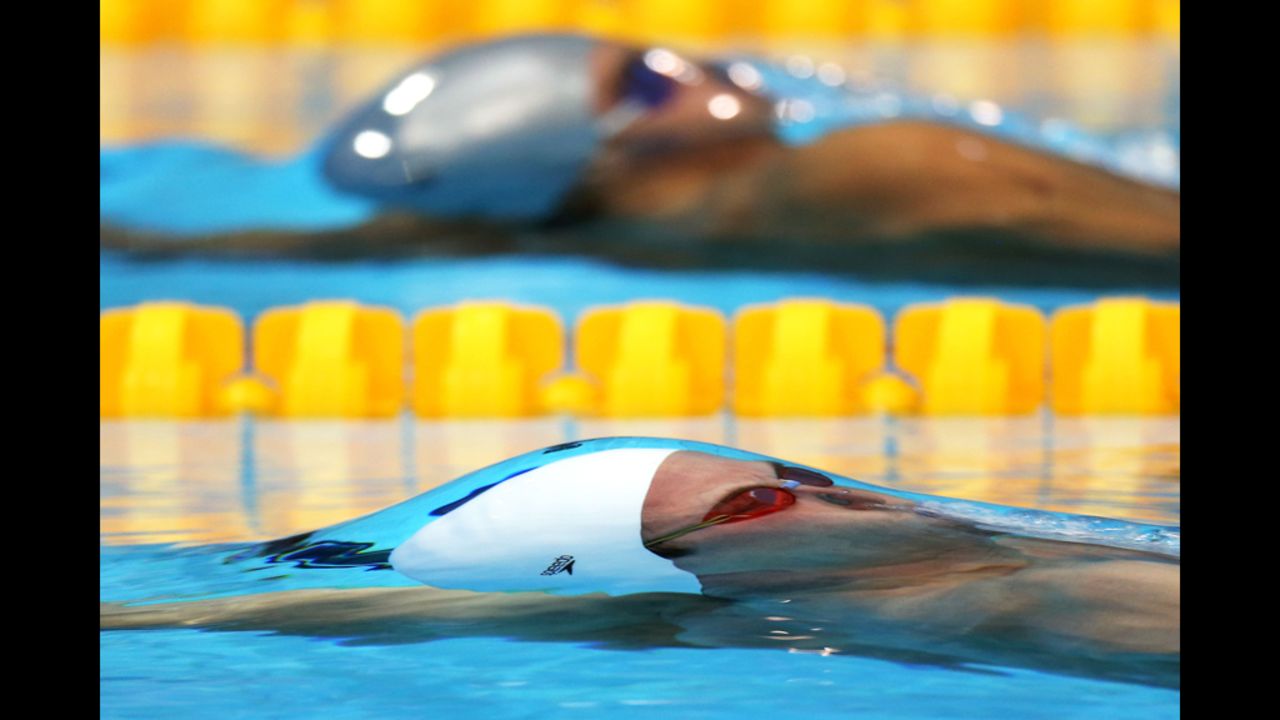 Sebastian Stoss of Austria competes in heat 1 of the men's 200-meter backstroke Wednesday.