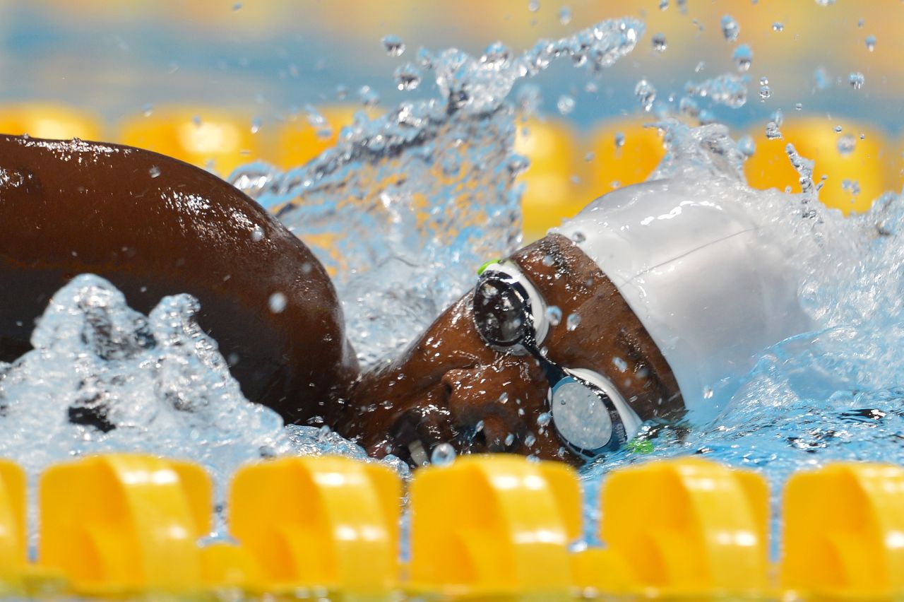 Mareme Faye of Senegal competes in the women's 100-meter freestyle heat Wednesday.
