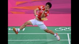 Derek Wong of Singapore returns against Jan O Jorgensen of Denmark during their Men's Singles Badminton during Badminton match on Day 4 of the London 2012 Olympic Games at Wembley Arena on July 31, 2012 in London, England.