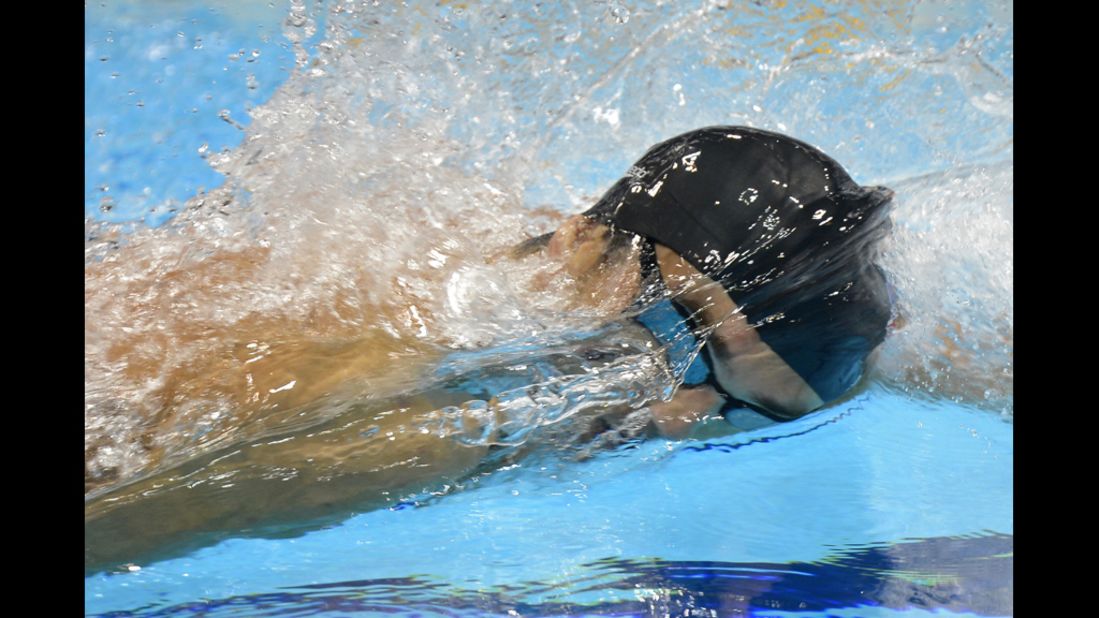 U.S. swimmer Michael Phelps competes in the men's 4x200-meter freestyle relay final. 