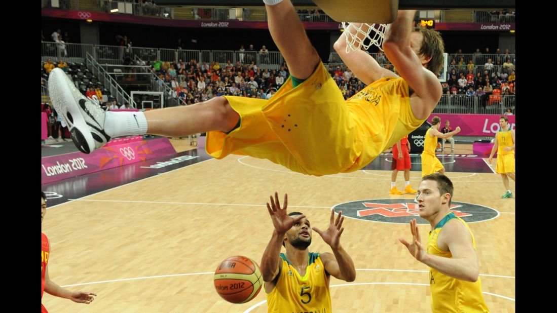 Australian forward Joe Ingles jumps to score during the men's preliminary basketball match between Australia and China.