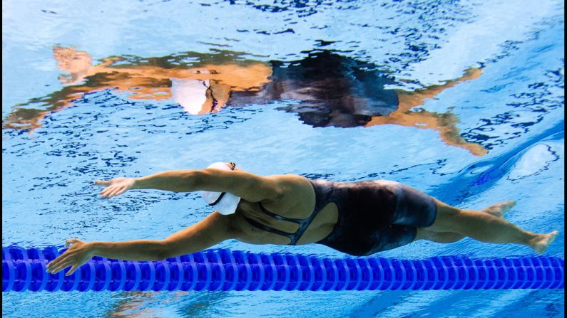 France's Laure Manaudou competes in the women's 200-meter backstroke heat.