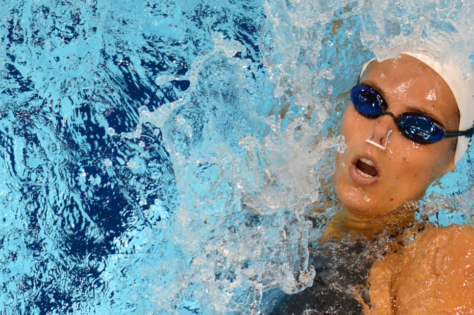 France's Laure Manaudou competes in the women's 200-meter backstroke heat.