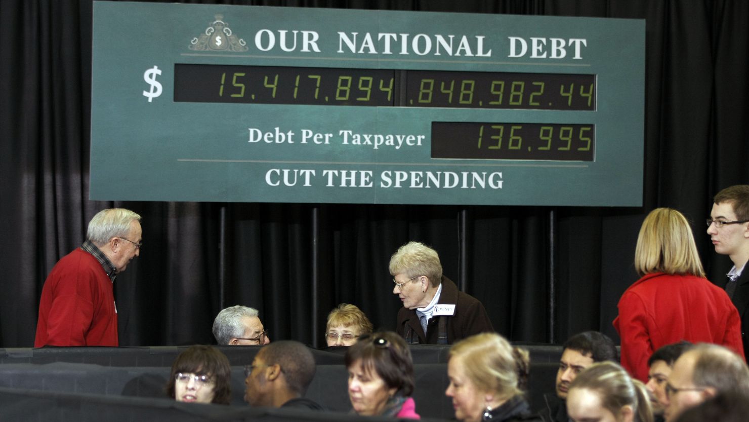 The national debt's count, pictured here on the national debt clock in February 2012, continues to climb.