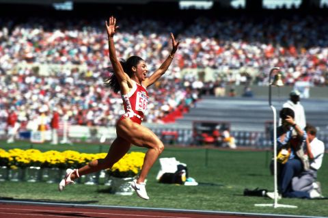 Florence Griffith-Joyner still holds the women's world records for 100m and 200m, winning three gold medals and a silver at the 1988 Seoul Olympics. She died aged just 38, from a heart seizure while sleeping.