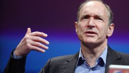 British computer scientist Tim Berners-Lee, the man credited with inventing the Web, gives a speech on April 18, 2012 in Lyon, central France, during the World Wide Web 2012 international conference on April 18, 2012 in Lyon.