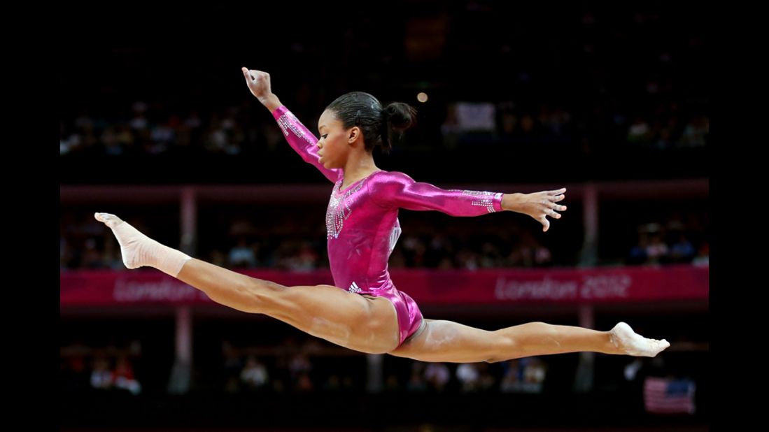 U.S. gymnast Gabby Douglas competes on the balance beam in the women's individual all-around final.