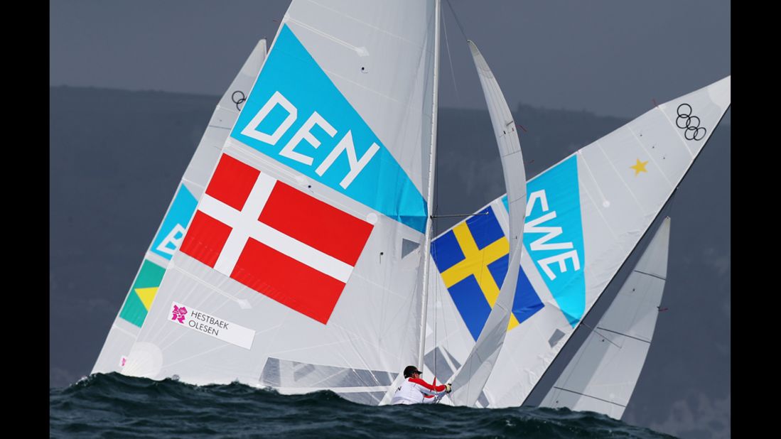 Denmark's Claus Olesen competes in the men's star sailing in Weymouth, England.