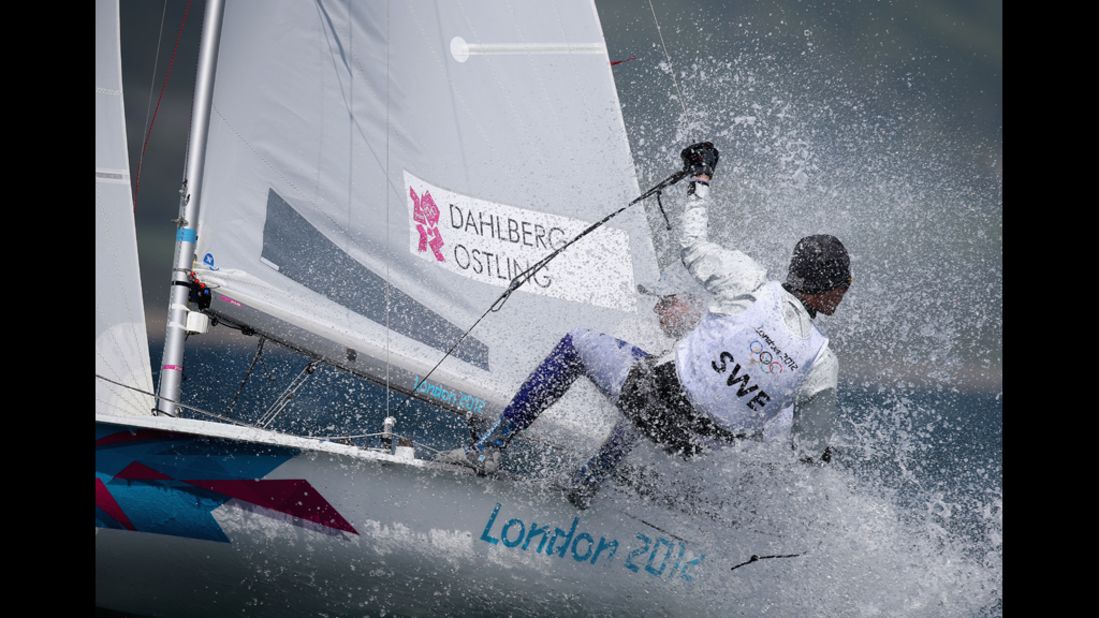 Sweden's Anton Dahlberg and Sebastian Ostling compete in the men's 470 sailing in Weymouth, England.