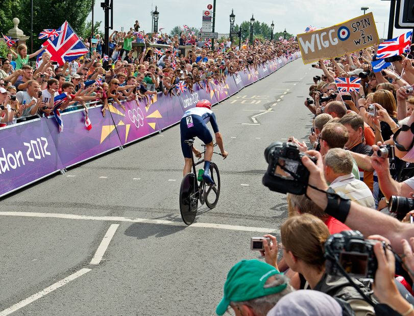 Just six days after his Tour de France triumph, Wiggins was back in the saddle for the men's road race in the London 2012 Olympics. He and the rest of the Great Britain team failed to help Mark Cavendish to victory but when it was a different story when Wiggins took part in the time trial.
