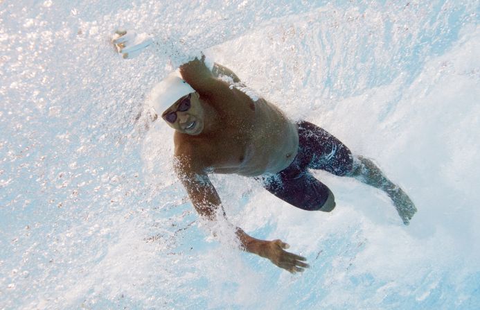 Cullen Jones of the United States swims in the men's 50-meter freestyle heat.