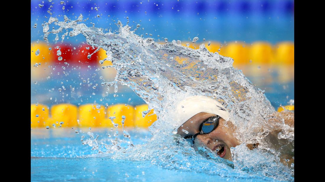 Katie Ledecky of the United States competes in a women's 800-meter freestyle heat.