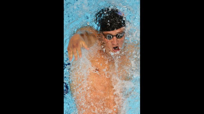 Ryan Lochte competes in the men's 200-meter backstroke final swimming event. Lochte finished with a bronze medal.