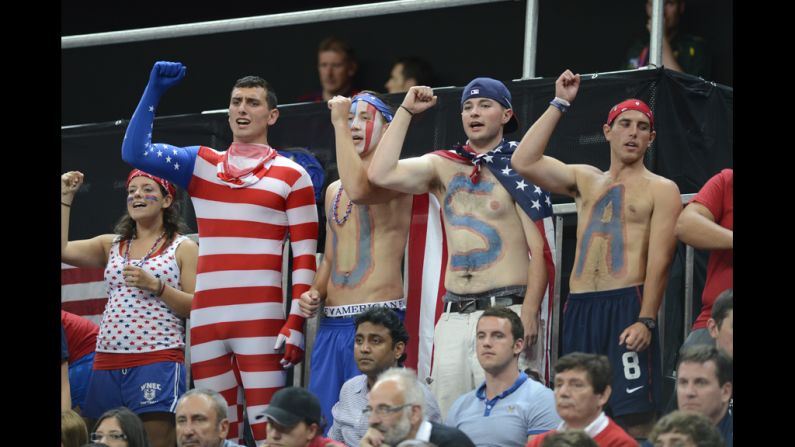 United States supporters attend the women's preliminary round group A basketball match between the United States and Turkey.