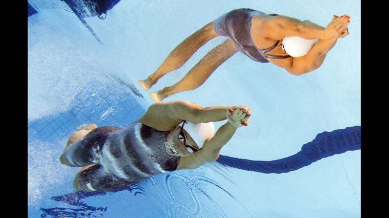 The Netherlands' Ranomi Kromowidjojo competes in the women's 100-meter freestyle final swimming event.