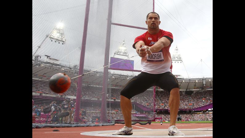 Koji Murofushi of Japan in action during the men's hammer throw qualification.