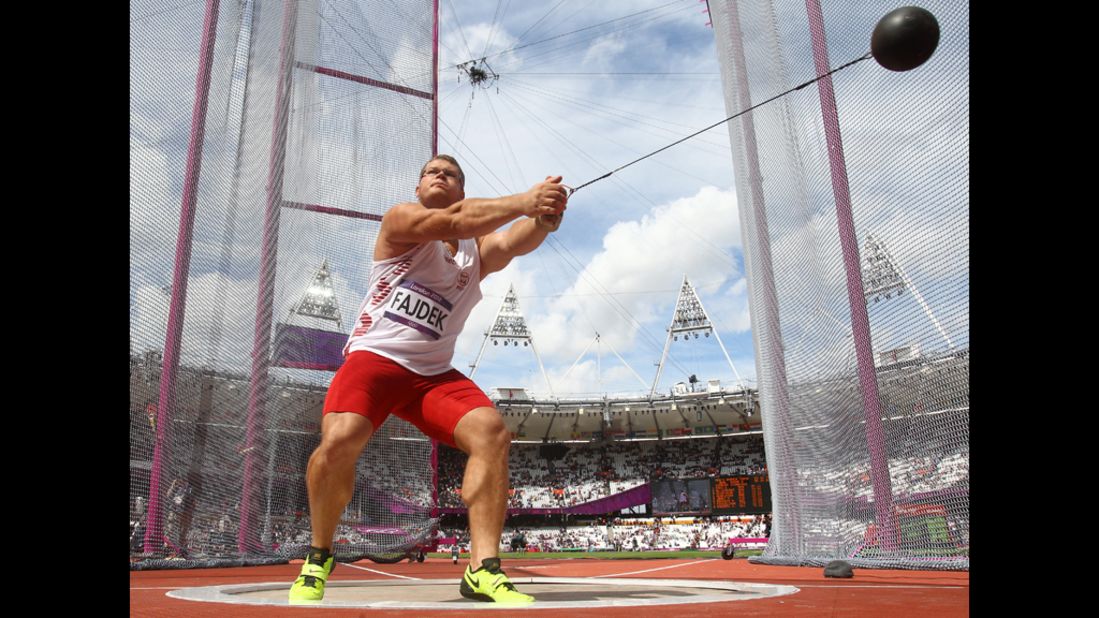 Pawel Fajdek of Poland competes in the men's hammer throw qualification.