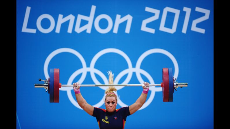 Lidia Valentin Perez of Spain competes in the women's 75-kilogram weightlifting final.