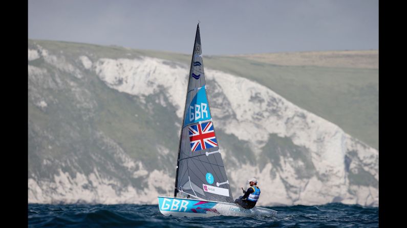 Britain's Ben Ainslie competes in the men's Finn sailing.