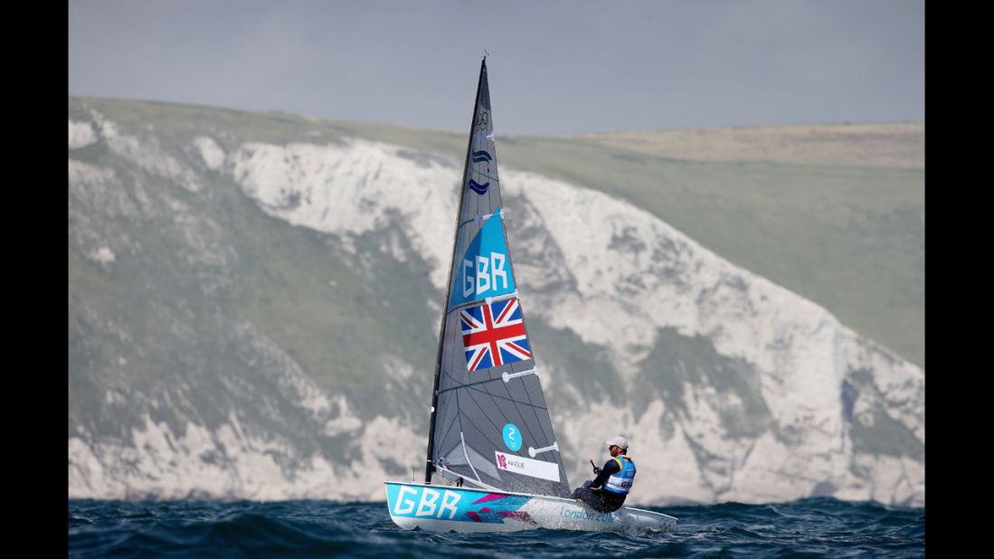 Britain's Ben Ainslie competes in the men's Finn sailing.