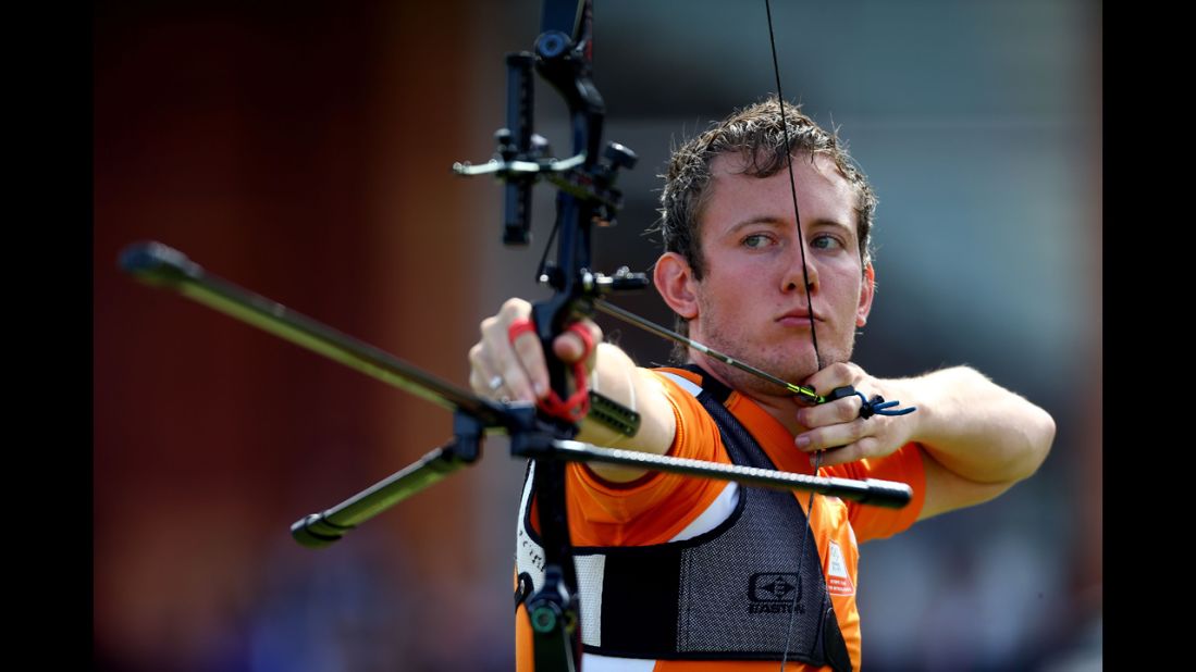 Rick Van Der Ven of the Netherlands competes during the men's individual archery semifinal.