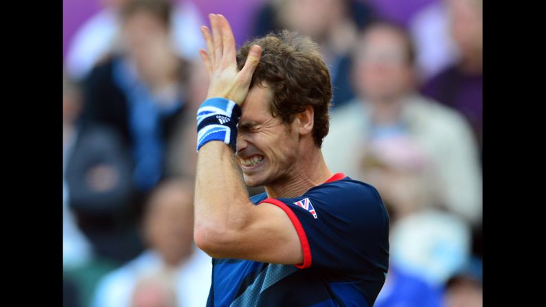 Britain's Andy Murray reacts during his men's singles semifinal round match against Serbia's Novak Djokovic on Friday.