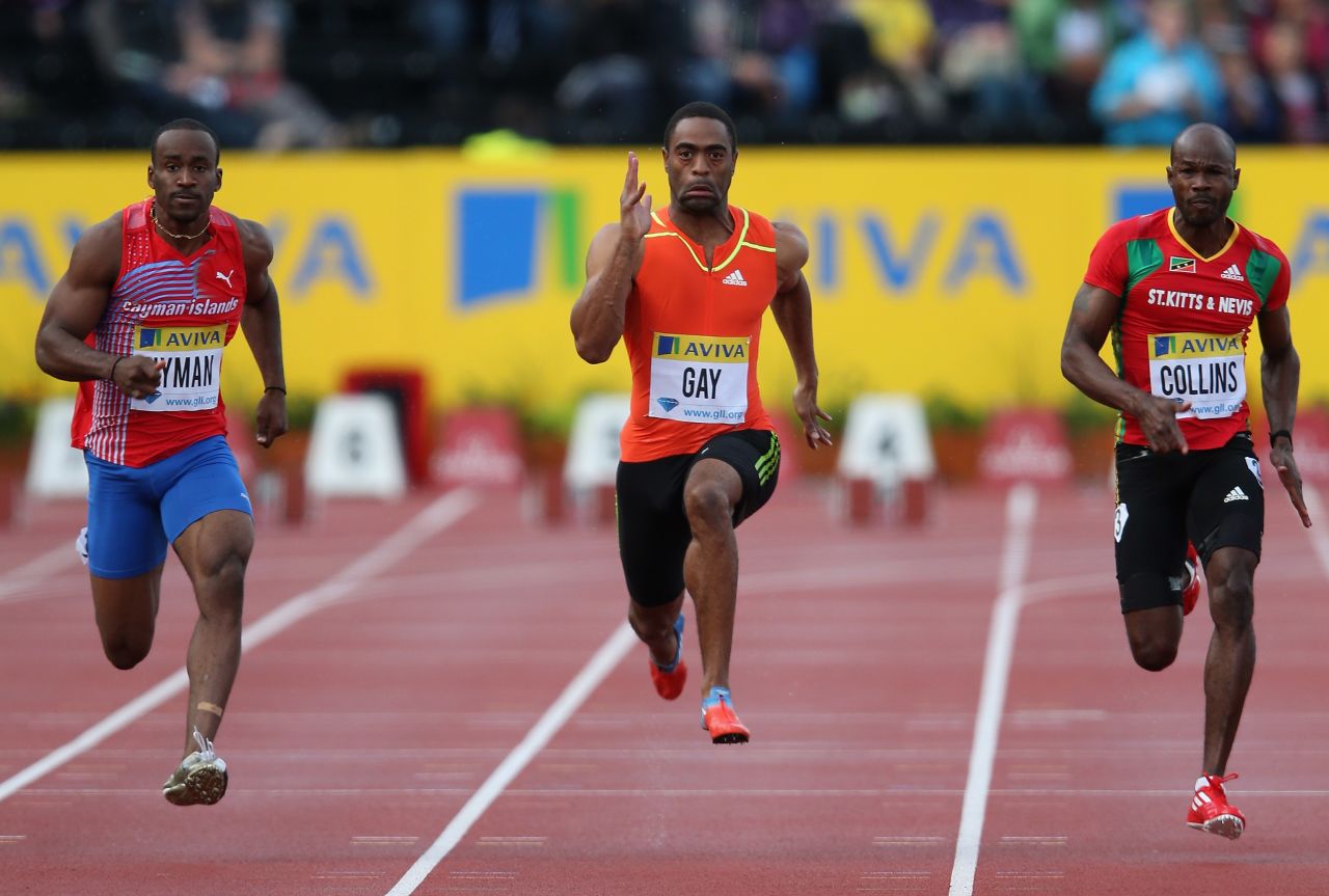 Hyman comes into London in good form too, having set a personal best at a recent meet in Spain. Pictured here on the far left running against Tyson Gay of America (middle),  the 100m-man is the first Cayman to go sub 10 seconds over the distance.