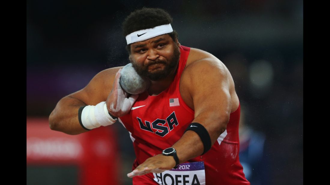 Reese Hoffa of the United States competes in the men's shot put final.