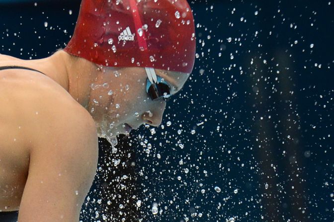 Britain's Amy Smith gets ready to compete in the women's 50-meter freestyle heat.