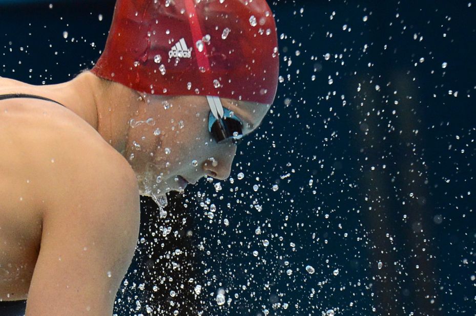 Britain's Amy Smith gets ready to compete in the women's 50-meter freestyle heat.