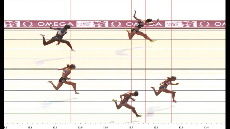 Jessica Ennis of Great Britain wins the women's heptathlon 100-meter hurdles heat.
