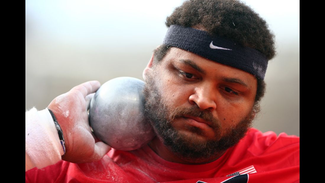 Reese Hoffa of the United States competes in the men's shot put qualification.