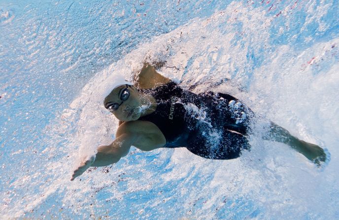 Ranomi Kromowidjojo of the Netherlands competes in the women's 50-meter freestyle heat.