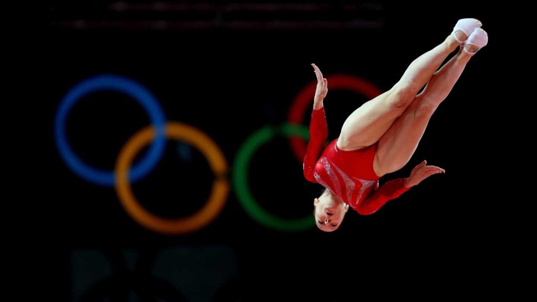 Katherine Driscoll of Great Britain competes in trampoline.