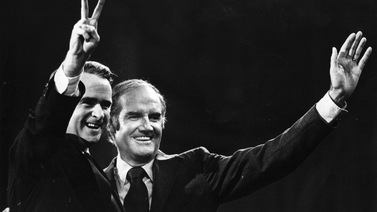 The Democratic ticket in 1972, of George McGovern (right) and vice-presidential pick, Senator Thomas Eagleton. Eagleton left the race after 18 days following revelations about his depression.