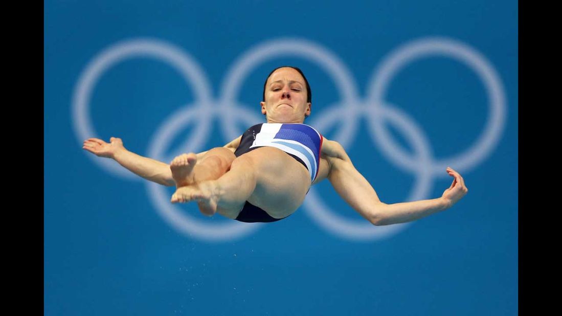 Rebecca Gallentree of Great Britain competes in the women's 3-meter springboard diving semifinal.