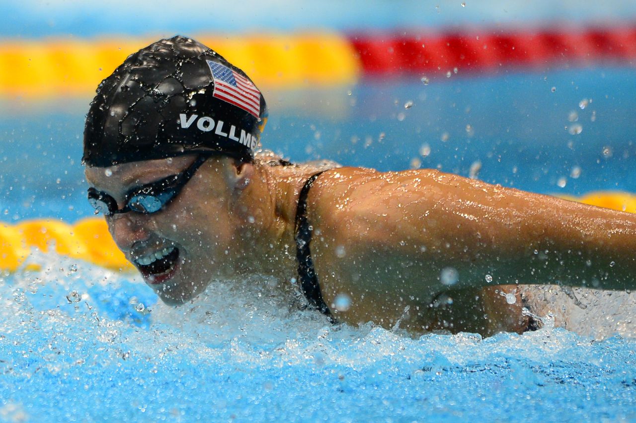 Dana Vollmer competes in the women's 4x100-meter medley relay final.