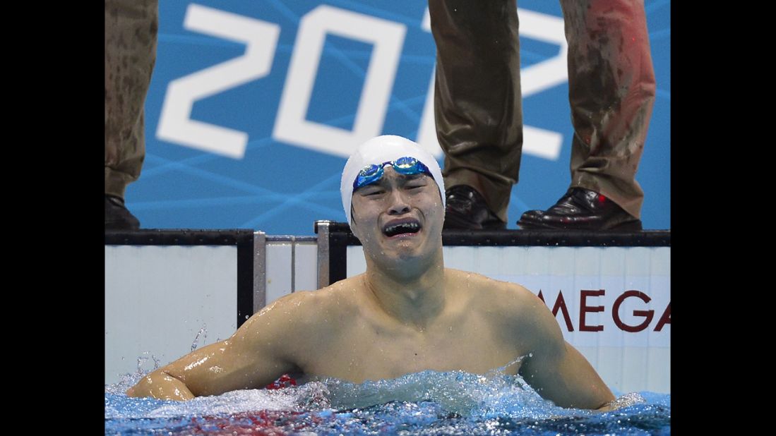 China's Sun Yang reacts after winning gold in the men's 1500-meter freestyle final.