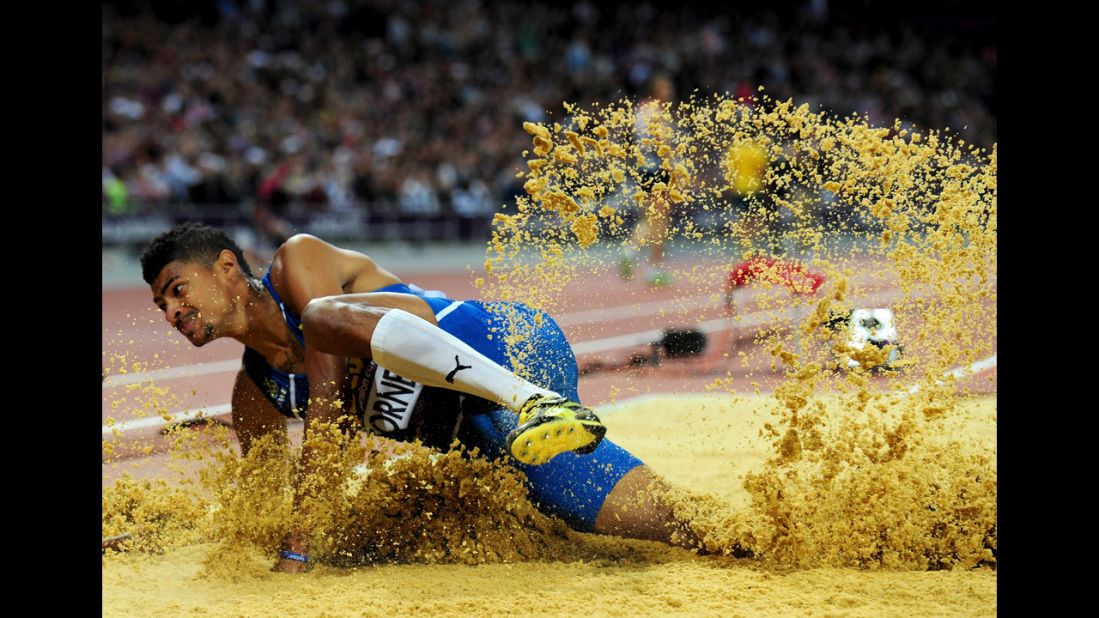  Michel Torneus of Sweden competes in the men's long jump final.